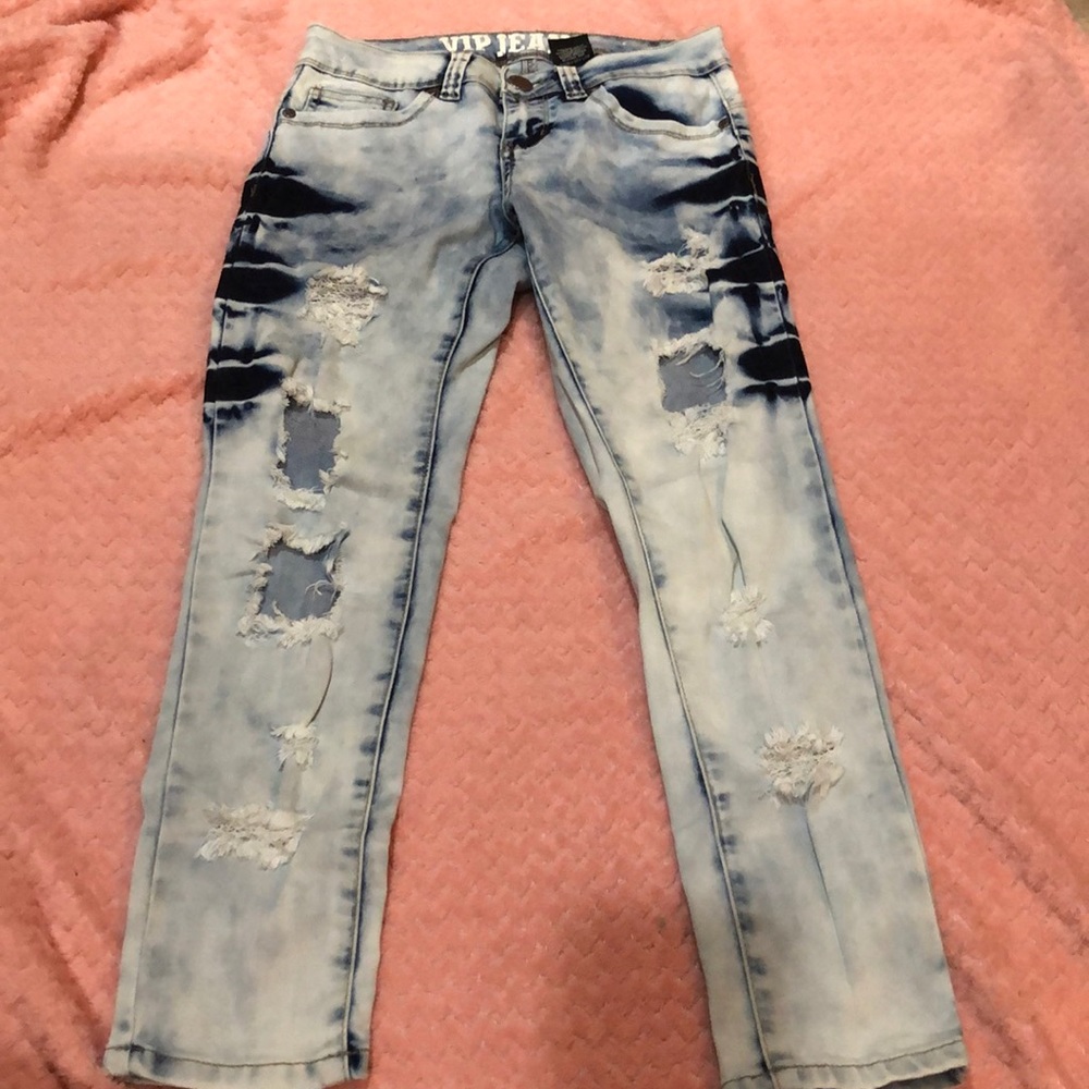 Low rise tie dye denim jegging